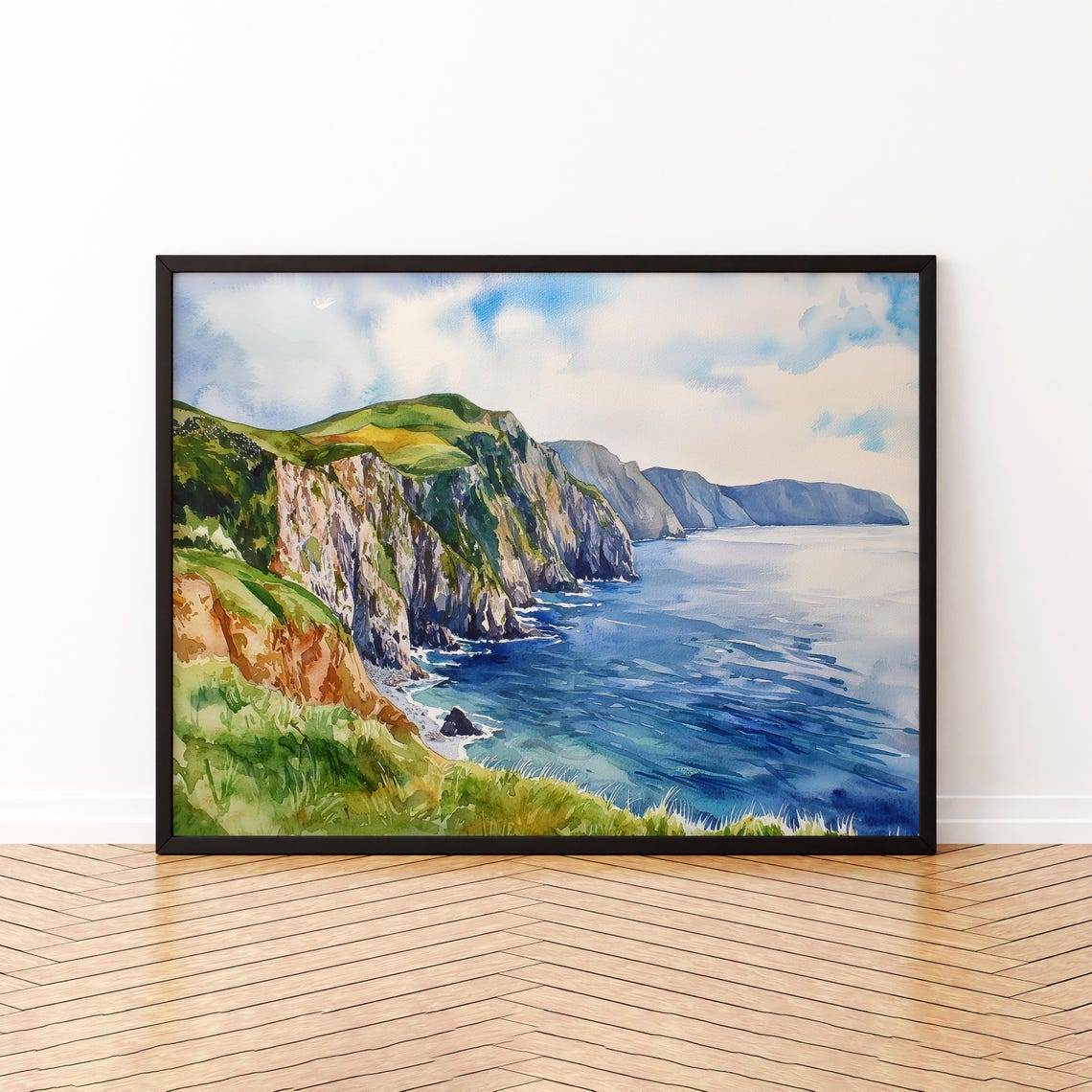 Slieve League Watercolor Poster Wall Art Hanging Home Dcor Gift Lovers Ireland