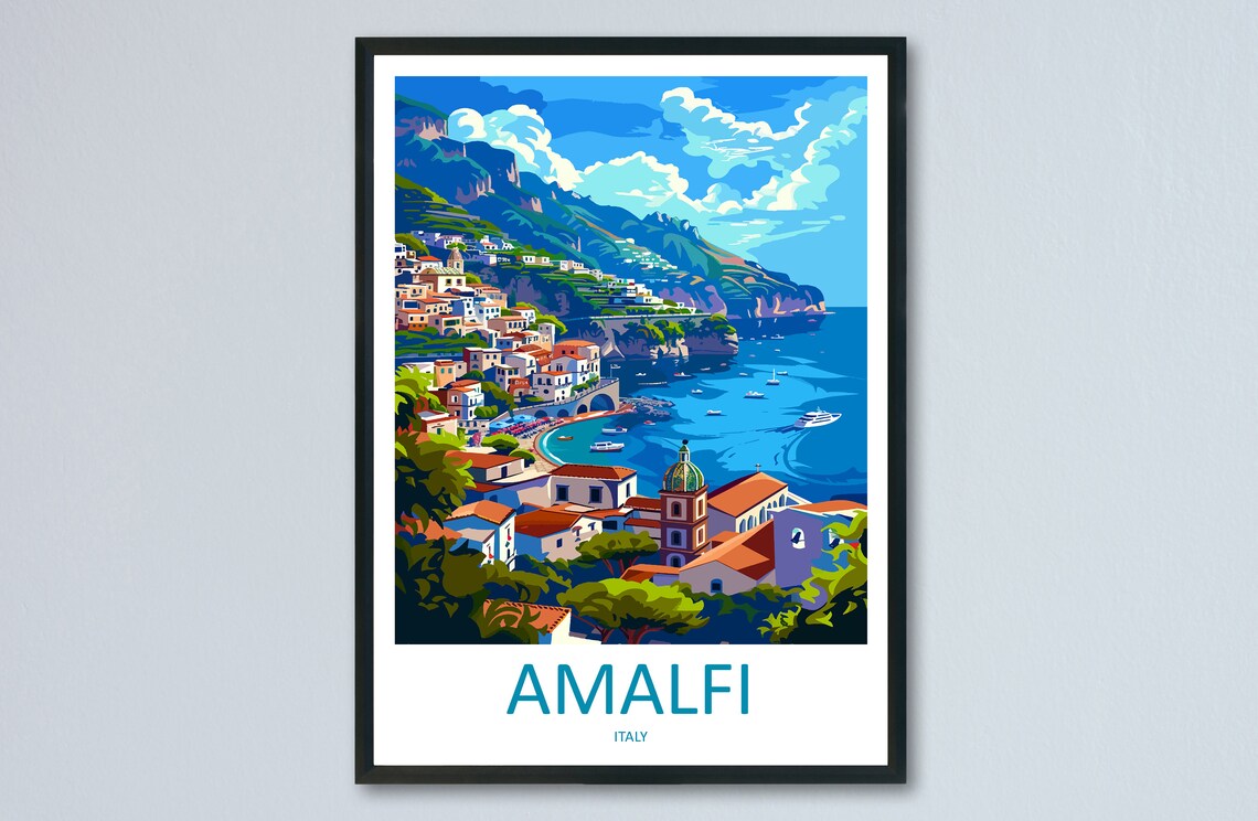 Amalfi Coast Italy Cliffside Village Seaside Mediterranean Town Poster