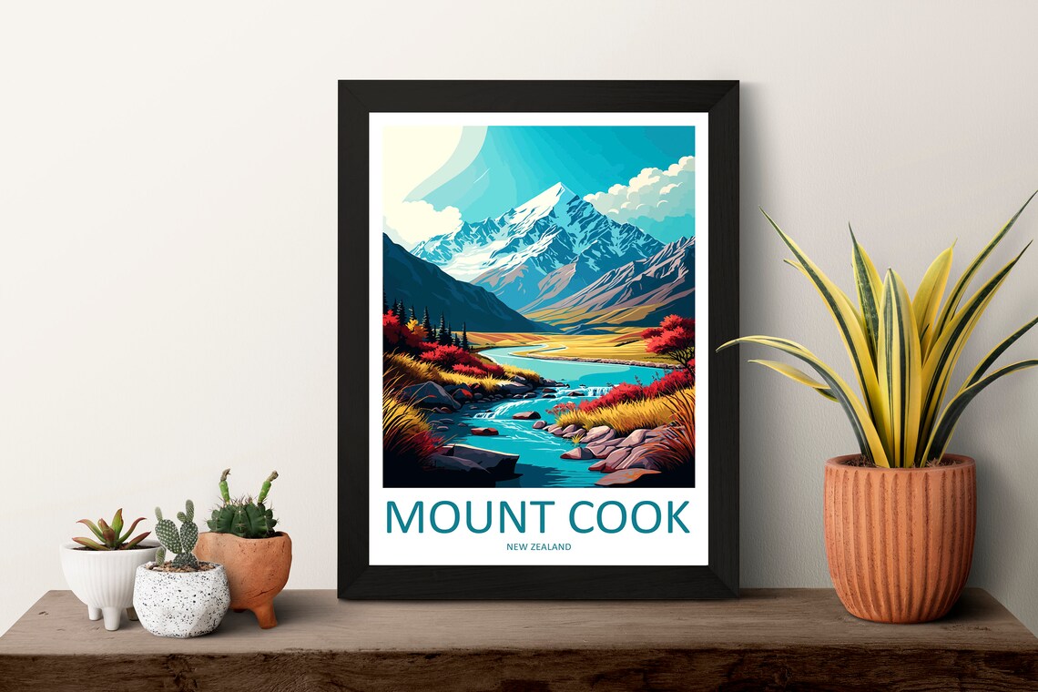 Mount Cook Travel Poster, New Zealand Wall Art - Image 3