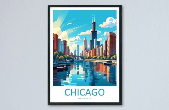 Chicago Travel Poster, Illinois Wall Art Print