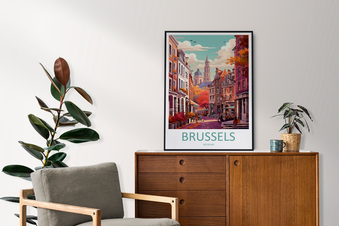 Retro Brussels Old Town Autumn Street Scene Belgium Travel Poster - Image 2