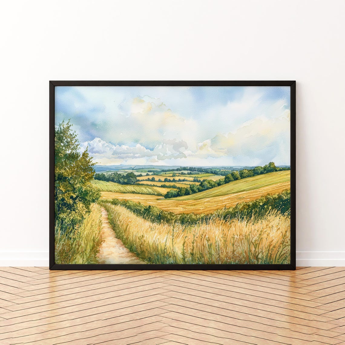Surrey Hills Watercolor Poster Landscape Wall Art Hanging Home Dcor Gift Lovers United Kingdom