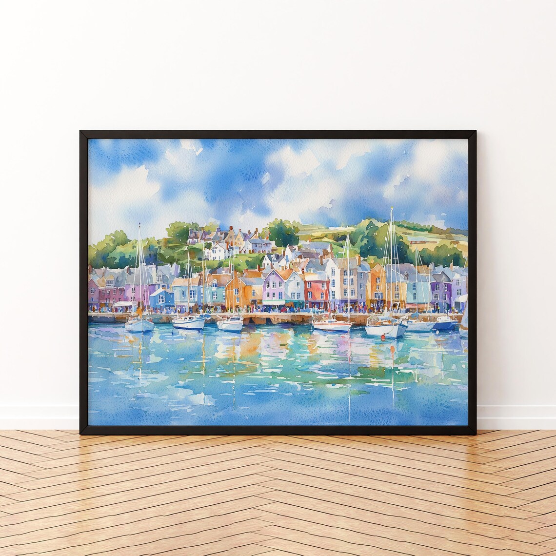 Falmouth Cornwall Watercolor Travel Poster, Harbour Town