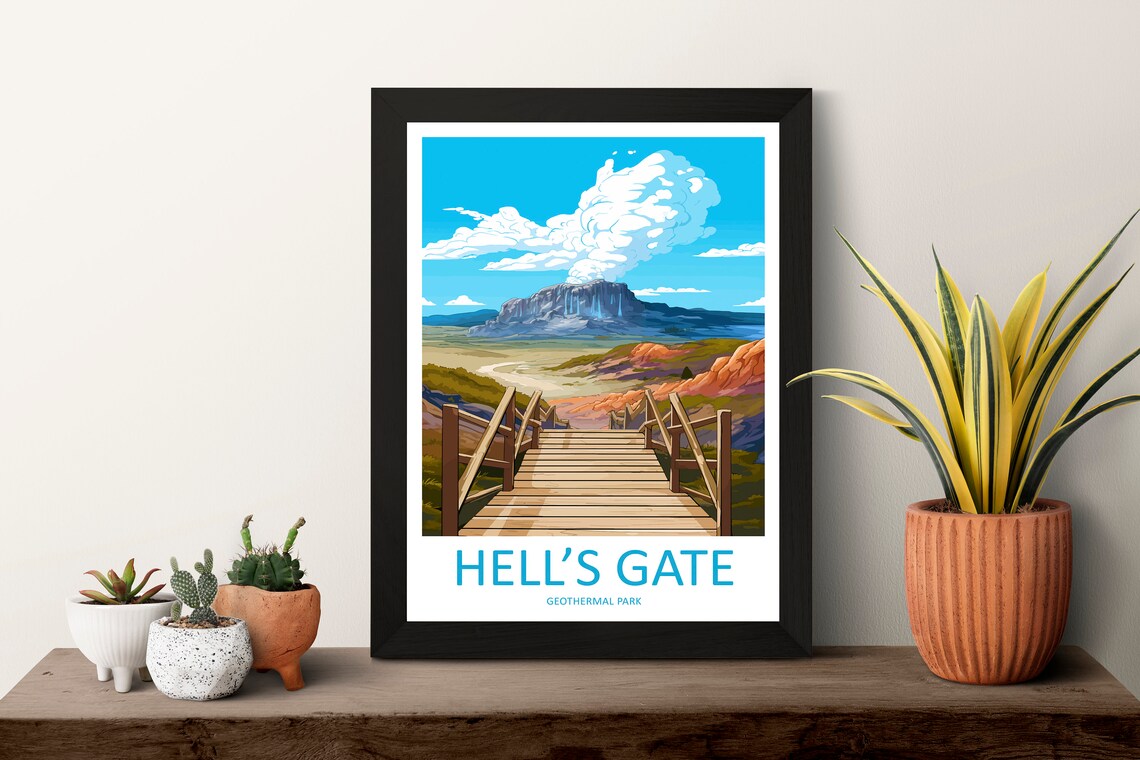 Hell's Gate Geothermal Park New Zealand Vintage Style Travel Poster - Image 3