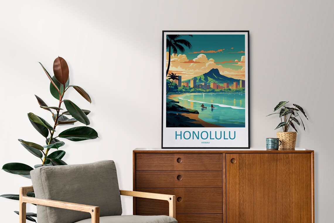 Honolulu Wall Hanging Gift Art Lovers Travel Poster - Image 2