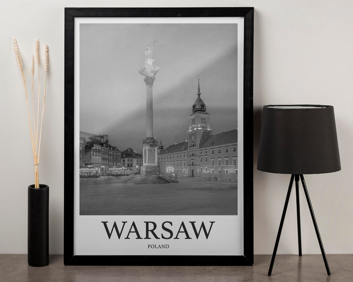 Warsaw Poland Royal Castle Column Old Town Black White Poster - Image 3