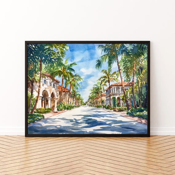 Palm Beach Florida Watercolor Poster Travel Print Atlantic Coast Painting Coastal Wall Art Usa Souvenir