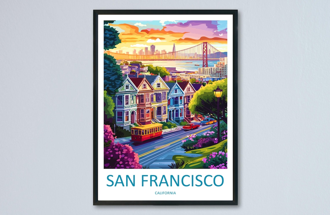 San Francisco Travel Poster, Golden Gate Cityscape Art Print
