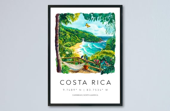 Costa Rica Watercolor Poster Travel Print Wall Art Landscape Painting Tropical Decor Souvenir