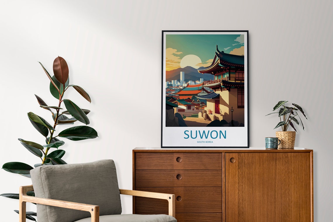 Suwon South Korea Temple District Cityscape Sunset Travel Poster - Image 2