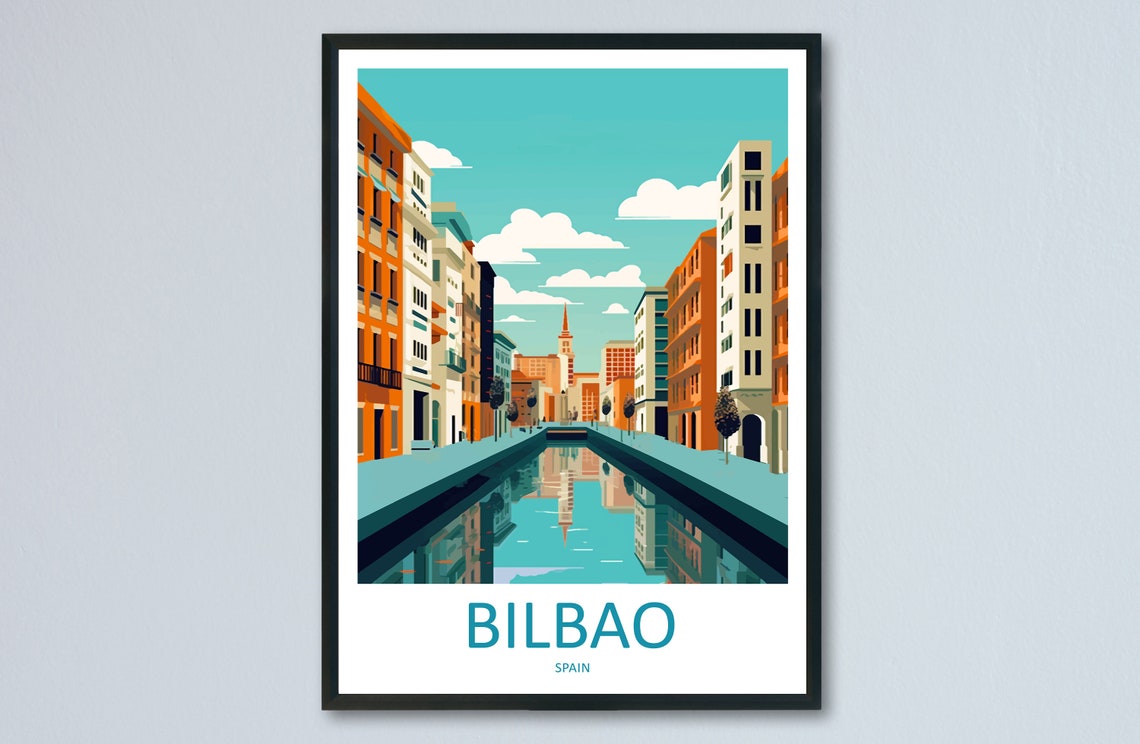 Bilbao Spain Serene Canal Street Old Town Mirror Reflection Poster