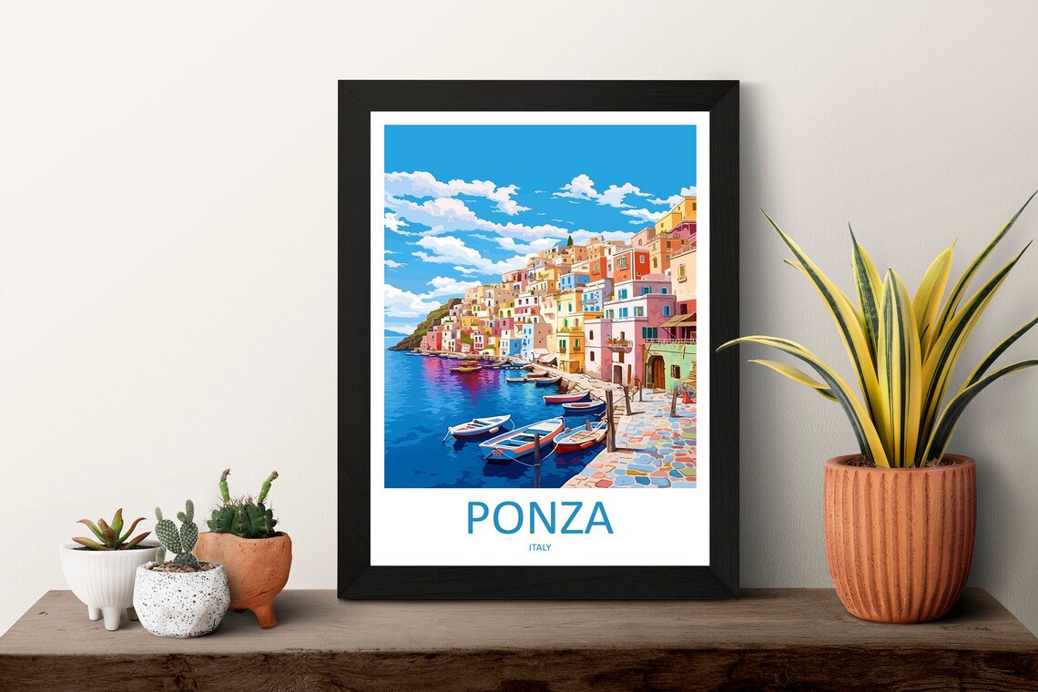 Ponza Italy Colorful Harbor Town Fishing Boats Seaside Poster - Image 3