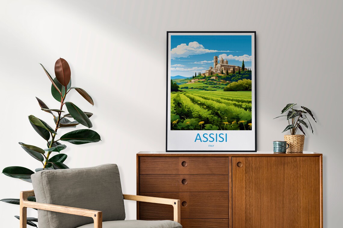 Assisi Italy Basilica On The Hill Vineyard Landscape Travel Poster - Image 2