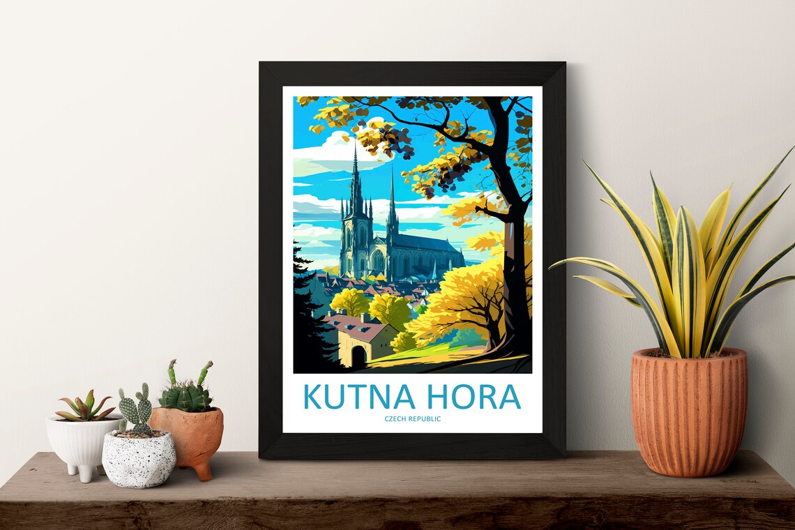 Kutna Hora Czech Republic Gothic Church Golden Autumn Trees Poster - Image 3