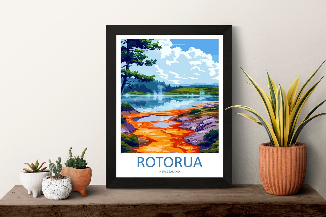 Rotorua Travel Print Wall Art Rotorua Wall Hanging Home Dcor Rotorua Gift Art Lovers New Zealand Art Lover Gift Print Rotorua Wall Art - Image 3