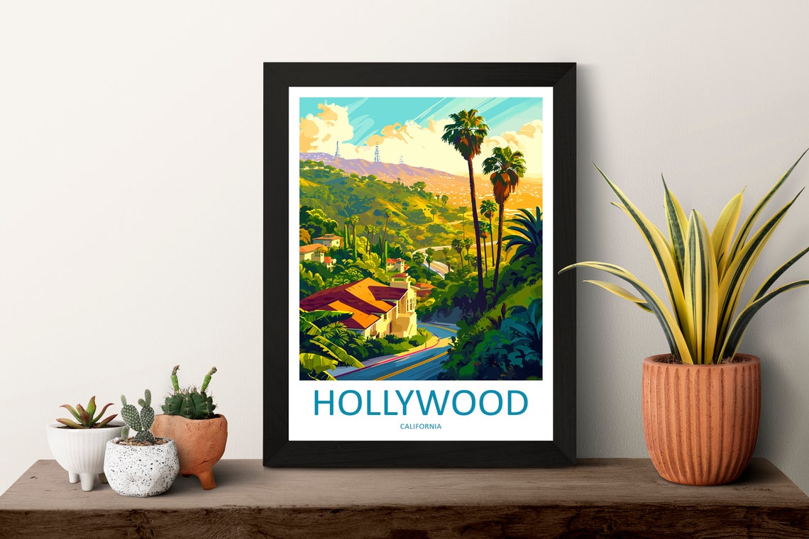 Hollywood California Sunny Vintage Travel Poster With Palm Trees - Image 3