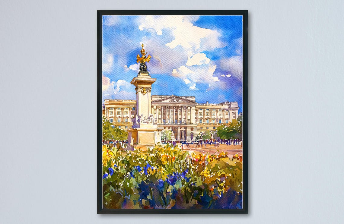 Buckingham Palace Victoria Memorial Watercolor London Royal Poster