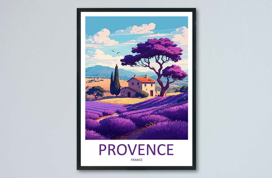 Provence France Lavender Fields Farmhouse Countryside Travel Poster