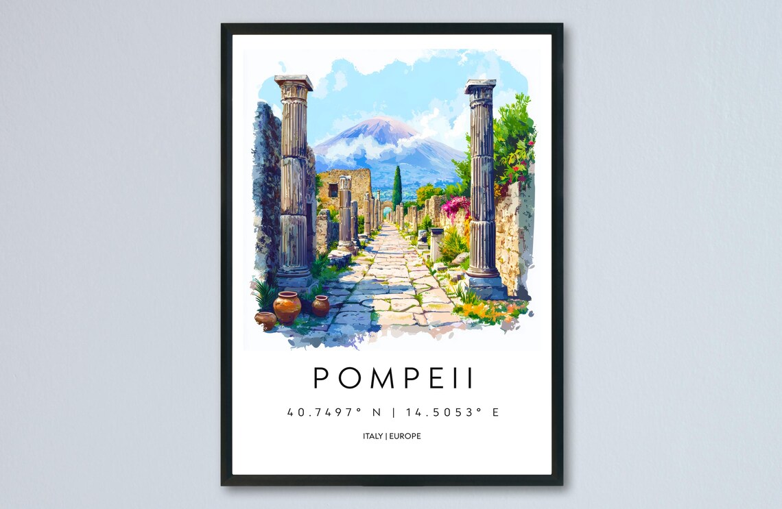 Pompeii Ancient Roman Ruins Mount Vesuvius Italy Watercolor Poster