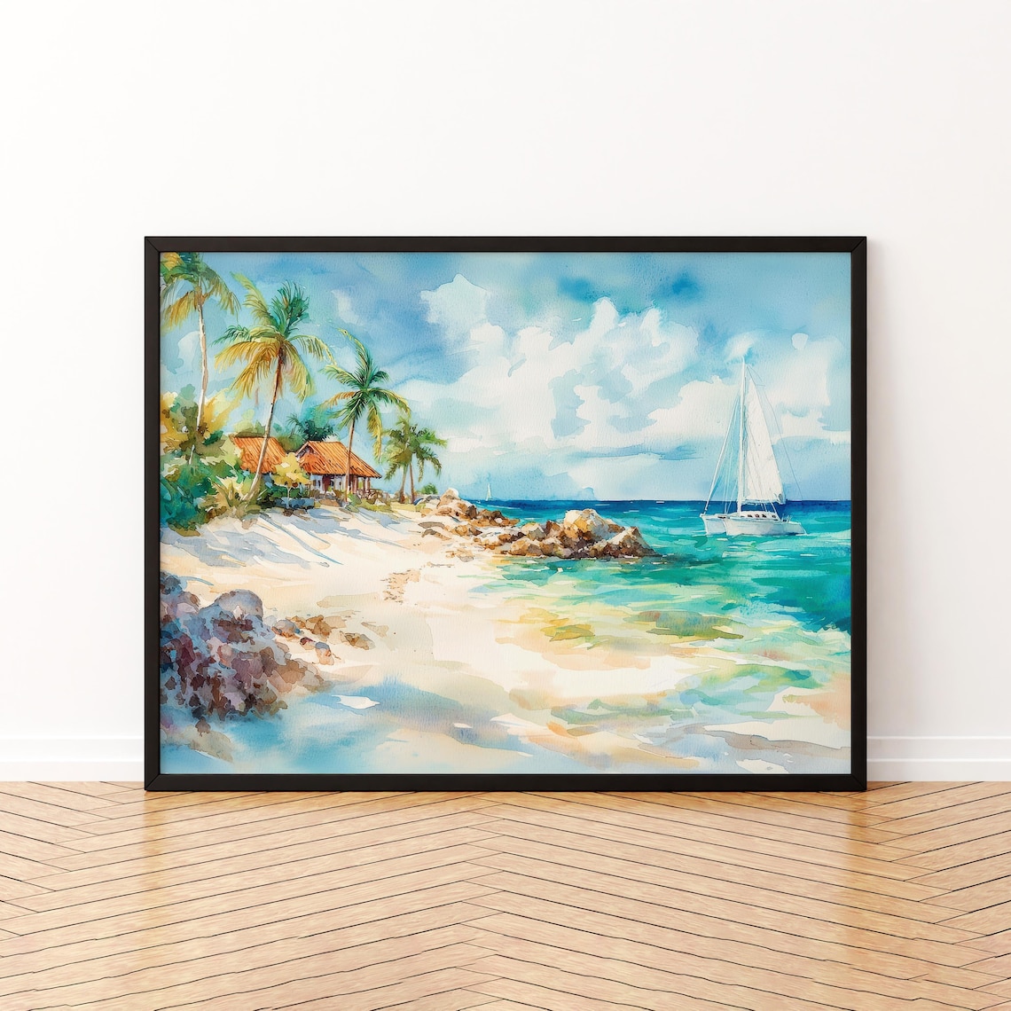 Aruba Watercolor Poster, Landscape Art Print