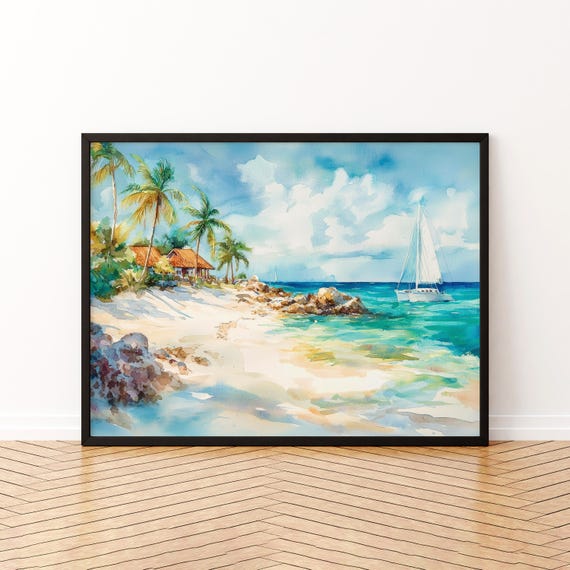 Aruba Watercolor Poster, Landscape Art Print