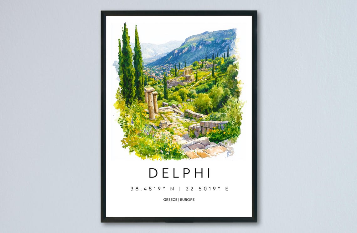 Delphi Watercolor Greece Travel Poster, Oracle Site
