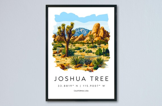 Joshua Tree California Desert Boulders Watercolor Travel Poster