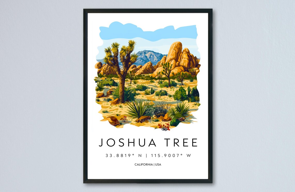 Joshua Tree California Desert Boulders Watercolor Travel Poster