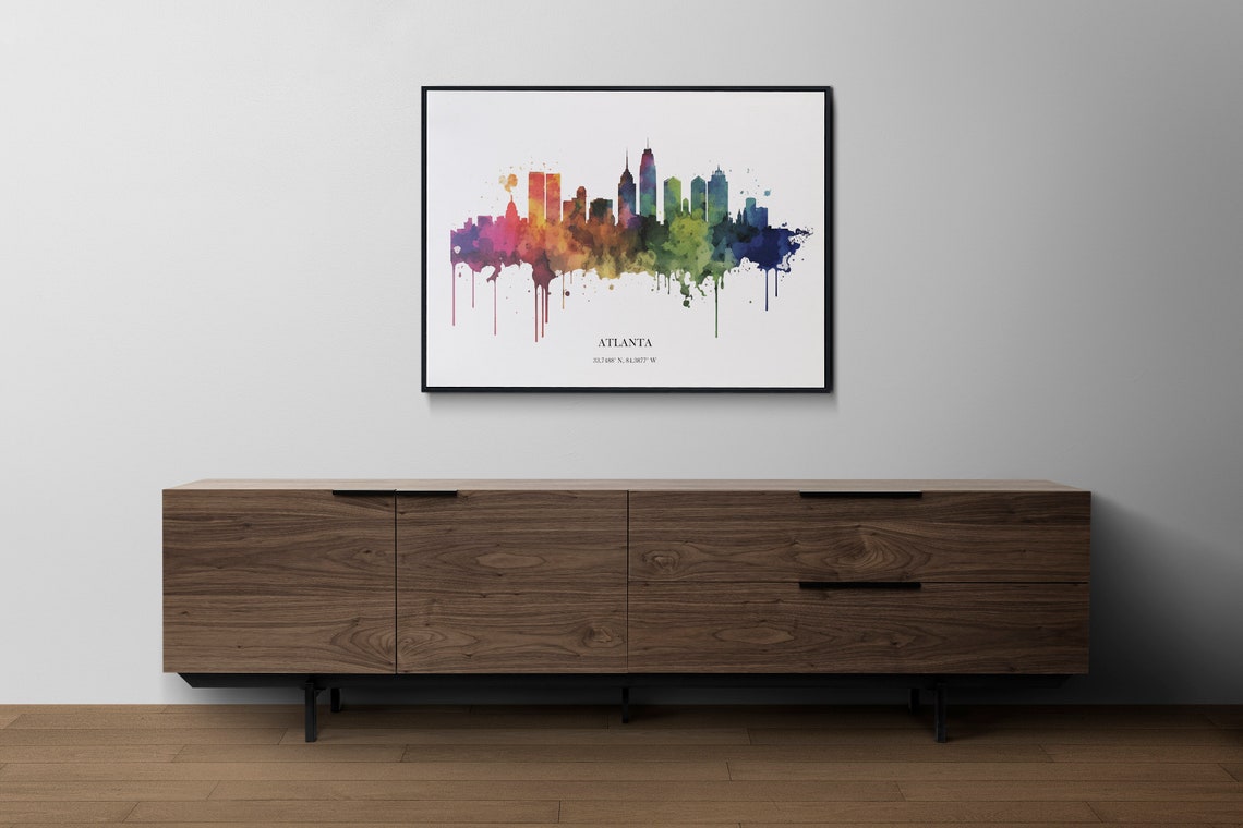 Atlanta Georgia Watercolor Skyline Poster With City Coordinates - Image 2