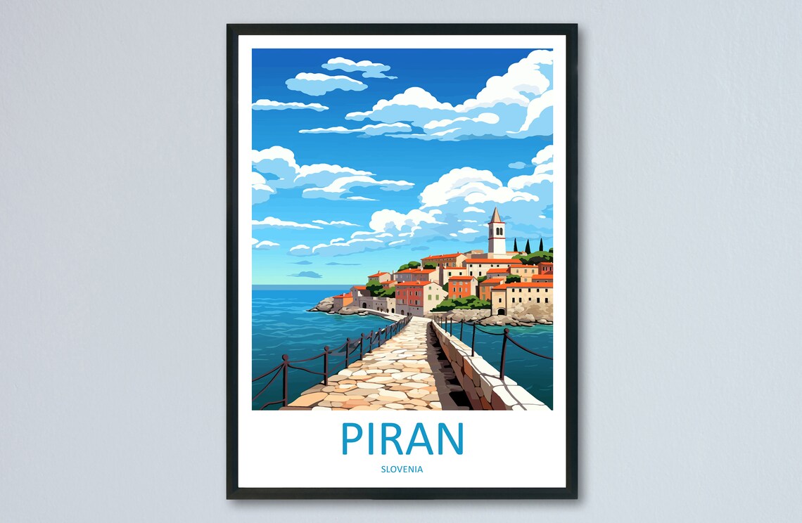 Piran Slovenia Seaside Old Town Stone Causeway Scenic Poster