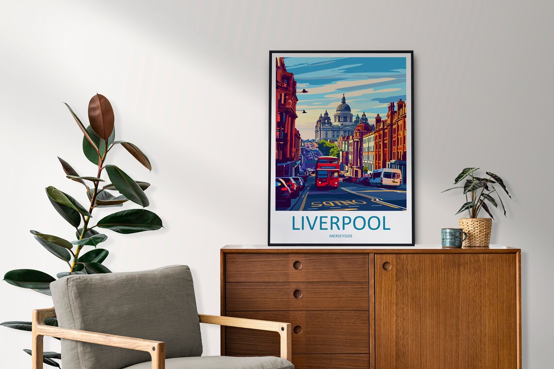 Liverpool Street Red Bus Merseyside England City Travel Poster - Image 2
