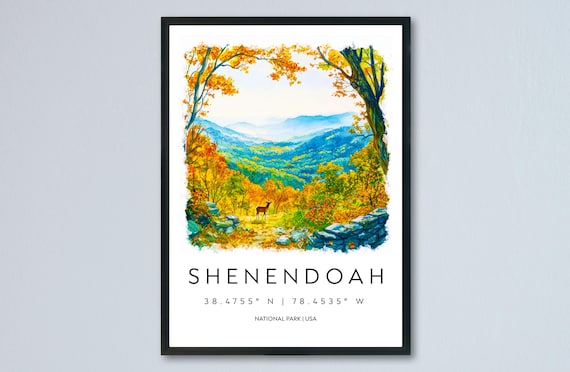Shenandoah Virginia Watercolor Autumn Forest Deer Mountain Valley Poster