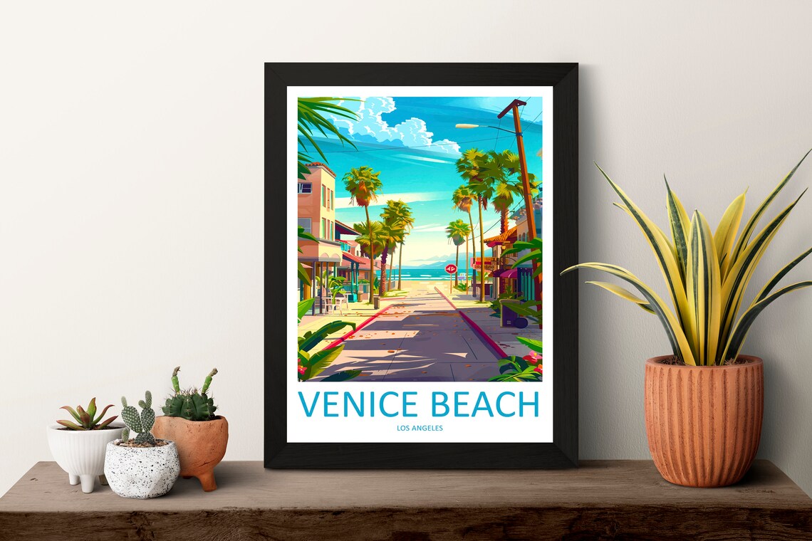 Venice Beach Los Angeles Palm Lined Street Ocean Vintage Travel Poster - Image 3