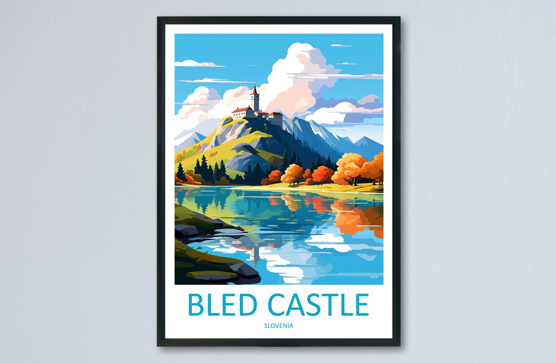 Bled Castle Slovenia Autumn Lake Fairytale View Travel Poster