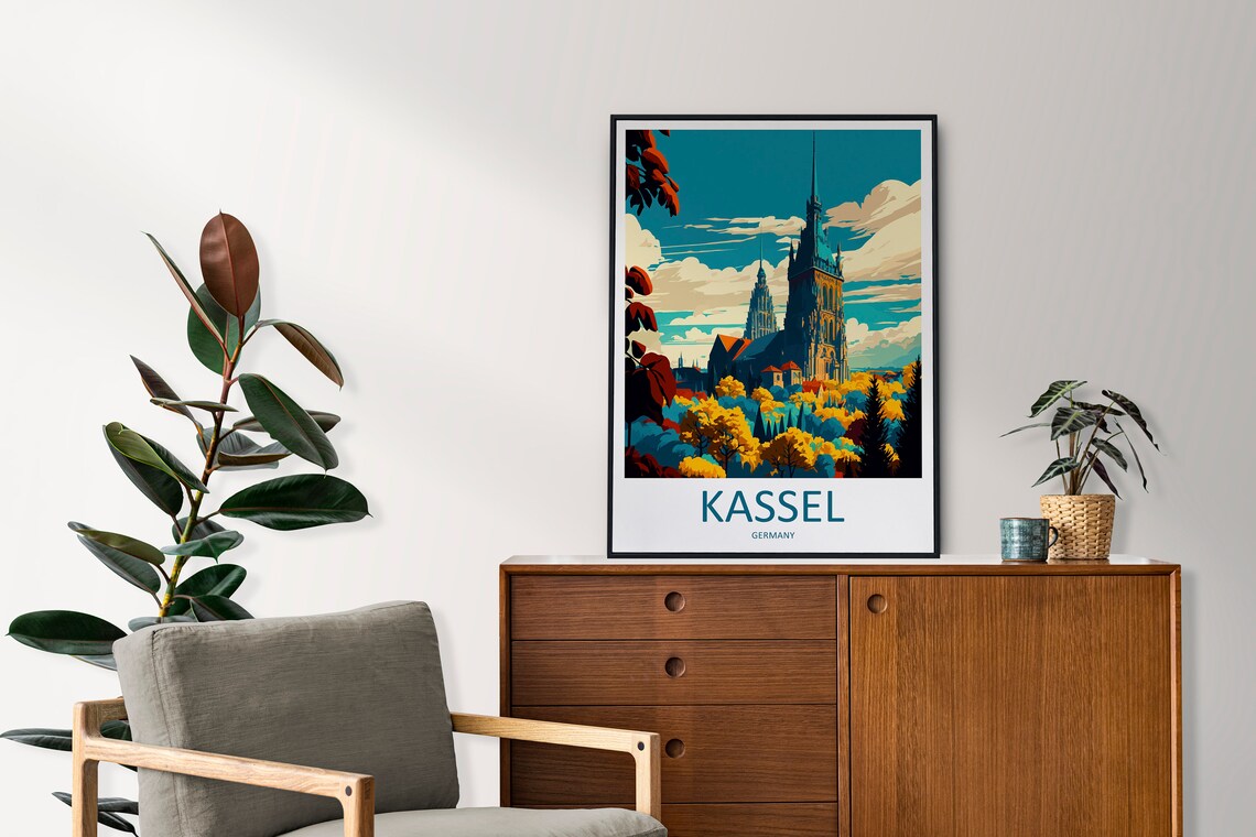 Kassel Germany Poster with Historic Church Towers Over Autumn Trees - Image 2