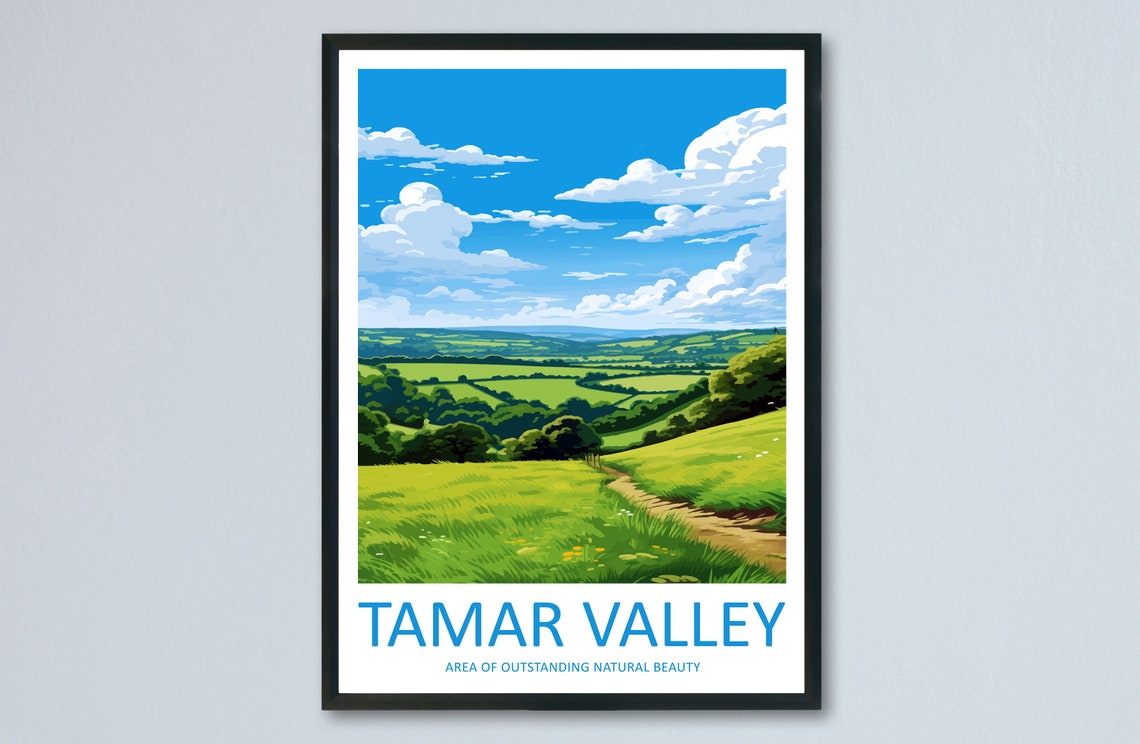 Tamar Valley Wide Green Woodland Valley With a Grassy Footpath Poster