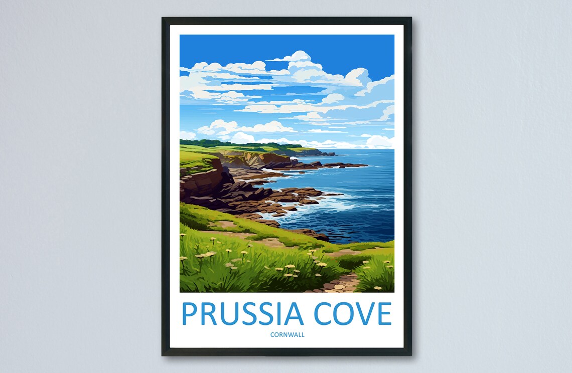 Prussia Cove Cornwall Rocky Cliffs Coastal Path Travel Poster