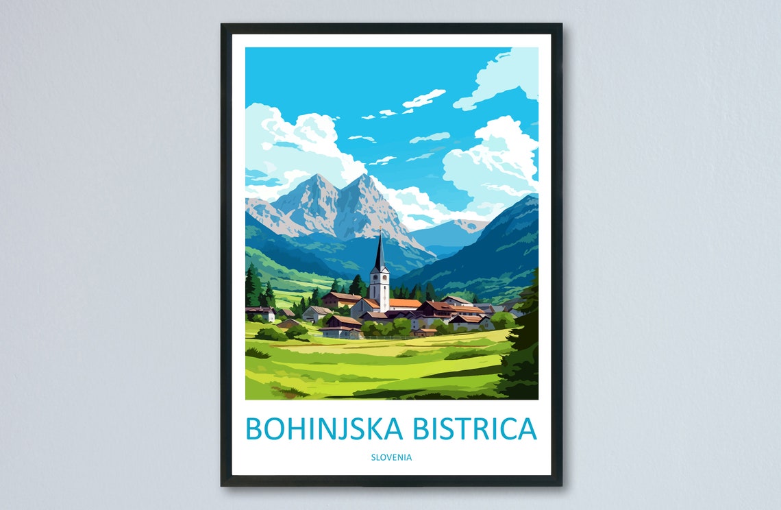 Bohinjska Bistrica Slovenia Church Spire Mountain View Poster