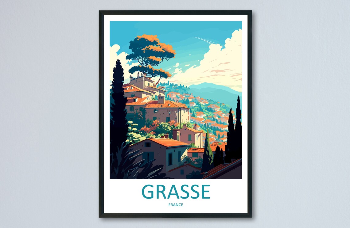 Grasse France Riviera Hilltop Old Town Cypress Trees Travel Poster