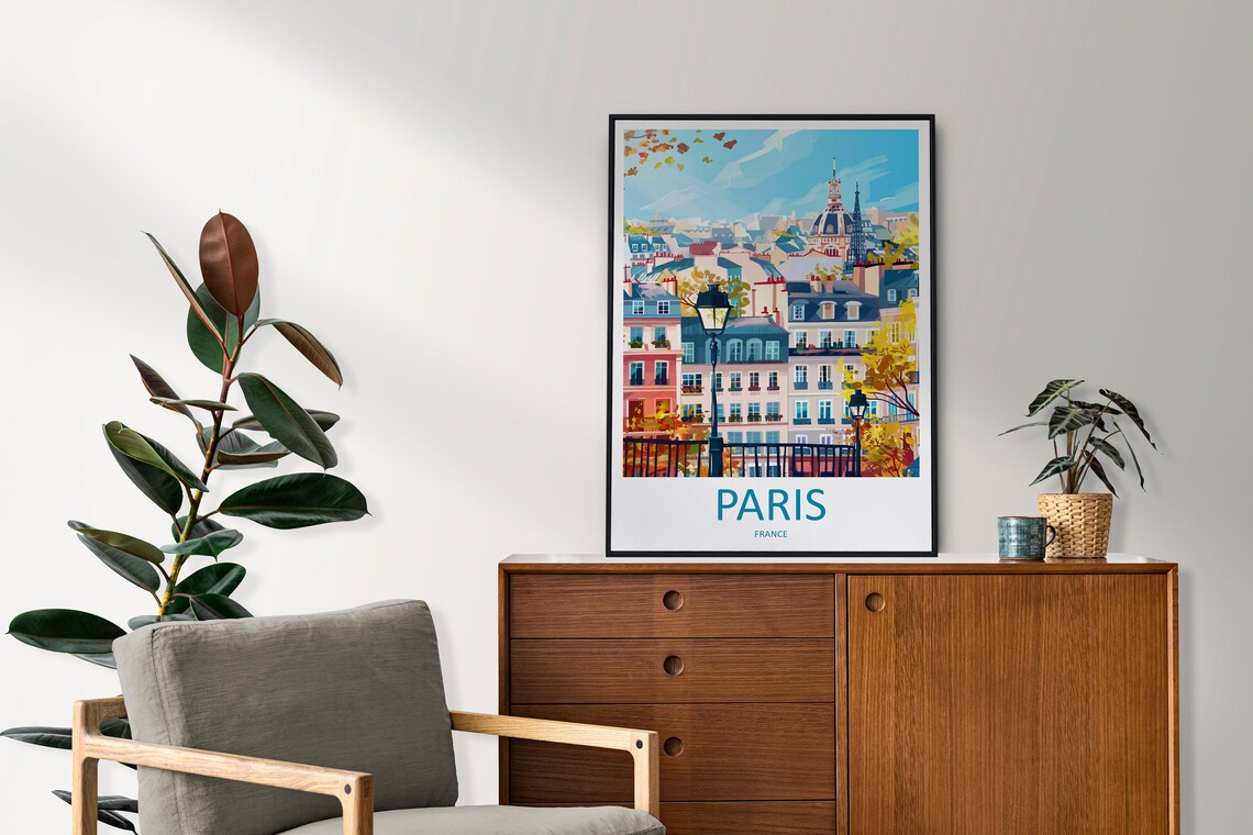 Paris France Autumn Street Montmartre Rooftops View Travel Poster - Image 2