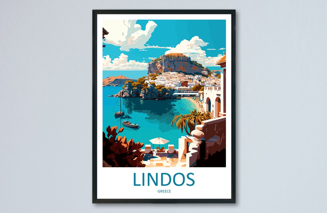 Lindos Greece Travel Poster, Europe Wall Decor