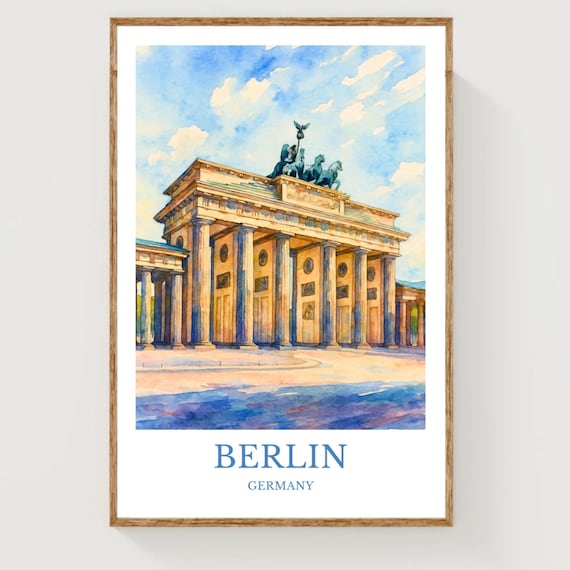 Berlin Germany Brandenburg Gate Watercolor Landmark Travel Poster Art