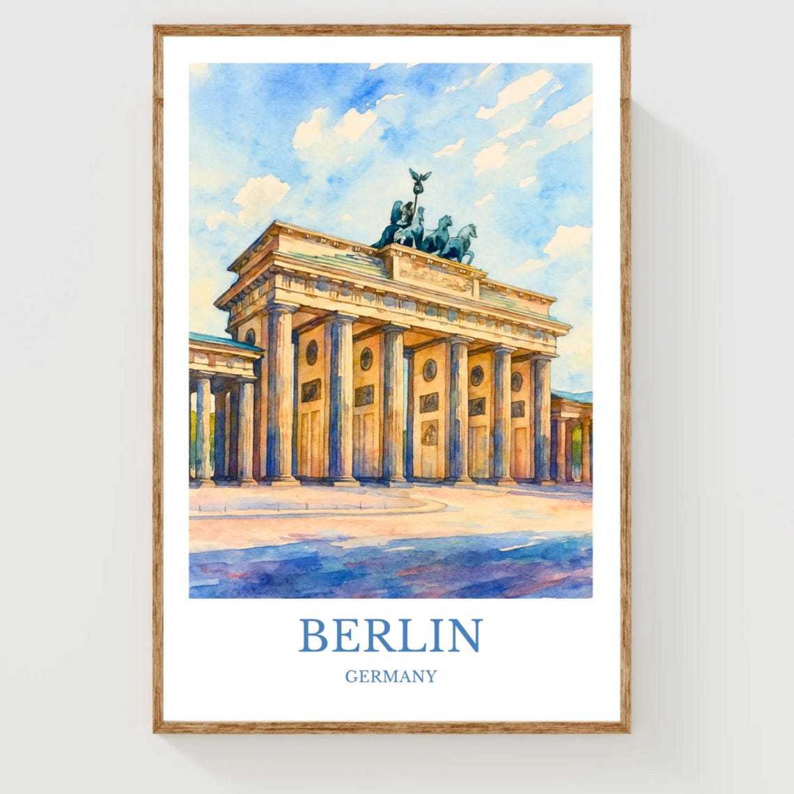 Berlin Germany Brandenburg Gate Watercolor Landmark Travel Poster Art