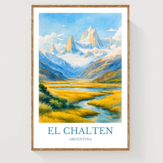 El Chalten Argentina Patagonia Mountains Watercolor Travel Poster Art