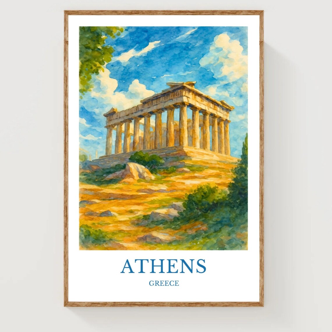 Athens Greece Parthenon Watercolor Travel Poster Souvenir Gift Decor