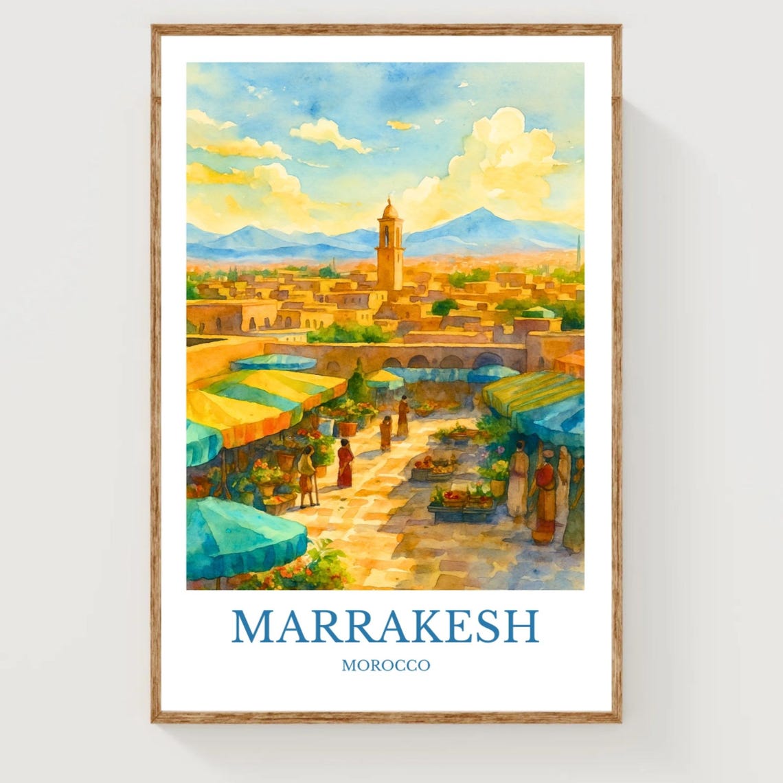 Marrakesh Morocco Souk Market Medina Watercolor Travel Wall Art