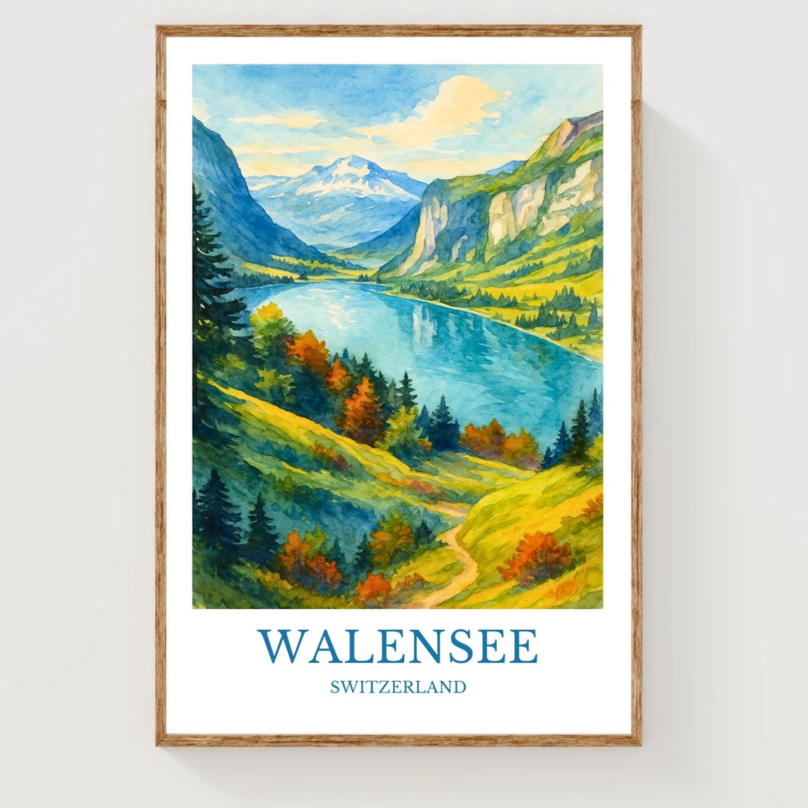 Walensee Switzerland Alpine Lake Autumn Watercolor Travel Poster