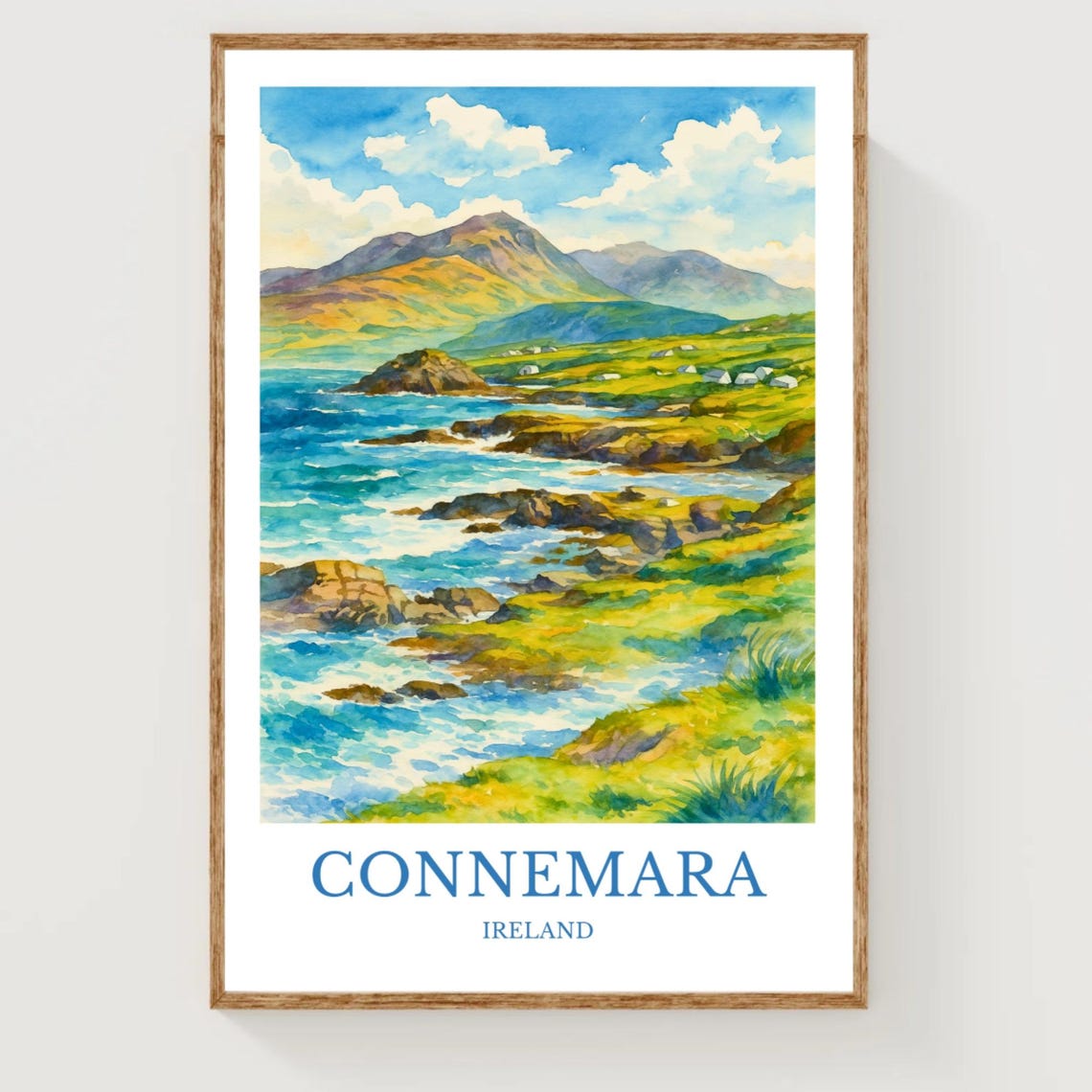 Connemara Ireland Rocky Coast Mountains Watercolor Travel Poster