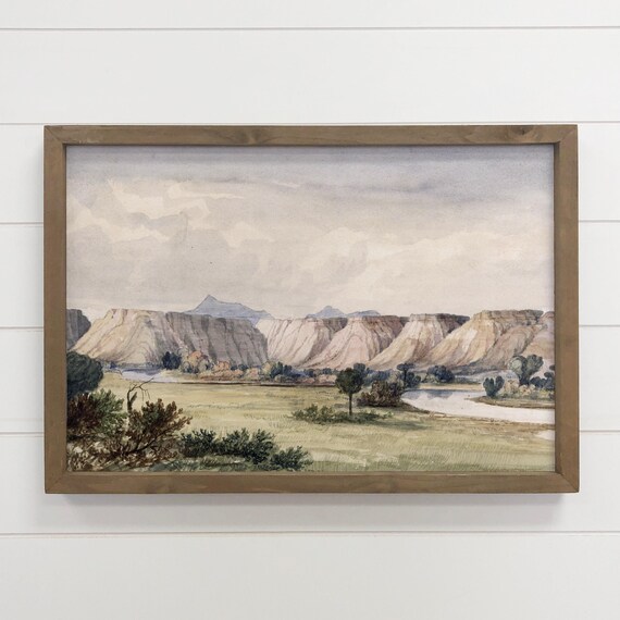 Teton River Valley Wyoming Watercolor Landscape Rugged Terrain Poster
