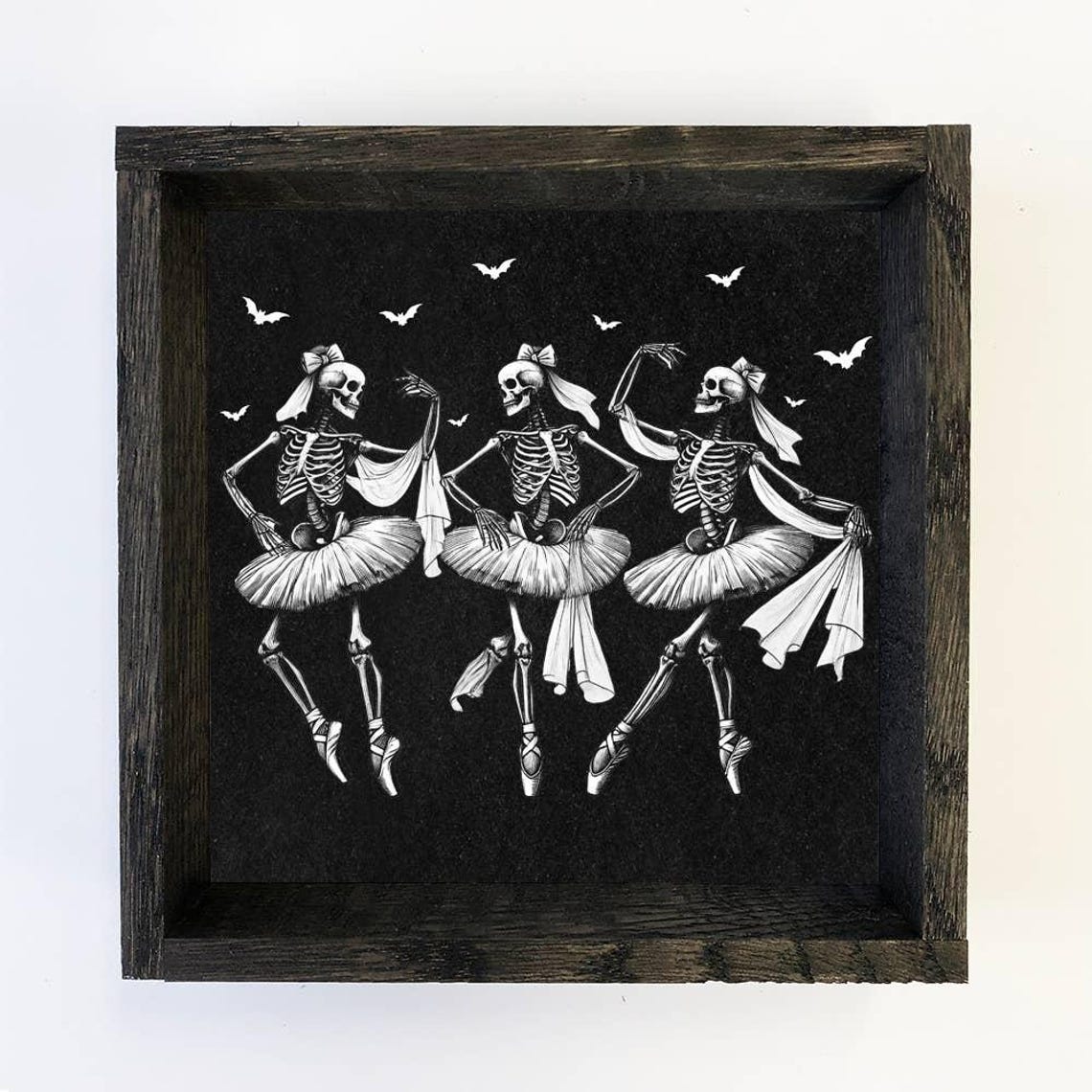 Skeleton Ballerinas Halloween Canvas Art Wood Framed Dance Print